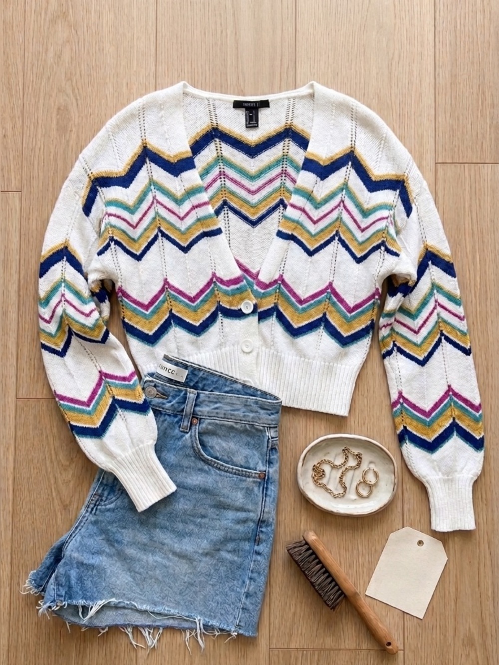 Forever 21 Multicolor Chevron Crochet Knit Cropped Cardigan Women’s Small